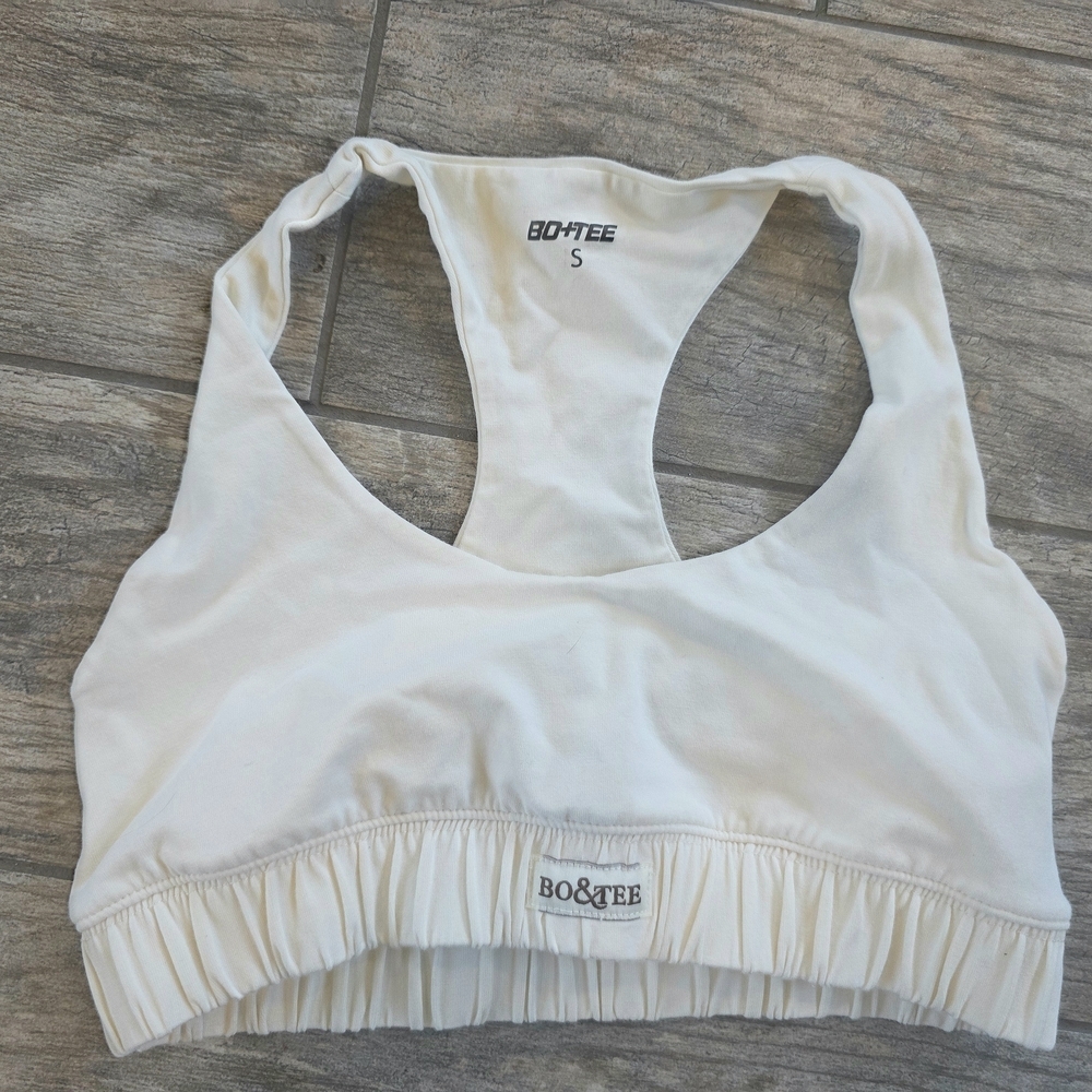 BO&Tee White Sports Bra Cotton Lounge Athletic Sz Small